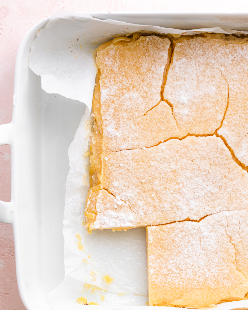 Pan of unsliced lemon bars