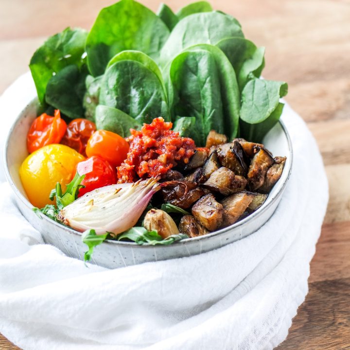 Roasted Veggie Buddha Bowl with Sundried Tomato Sauce