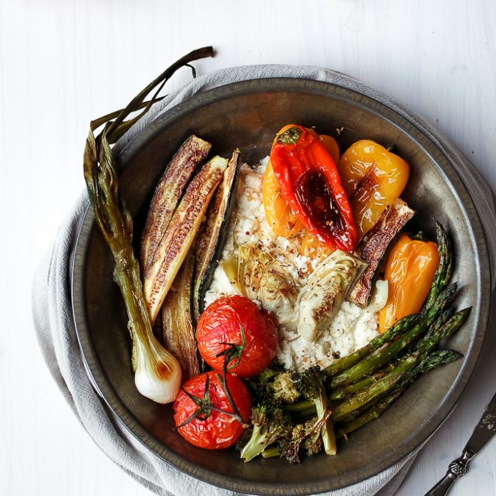 One Pan Roasted Veggies and Creamy Baked Feta