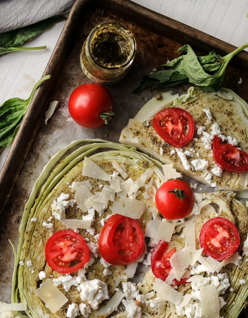 Mediterranean Roasted Cabbage Steaks with Pesto! {Gluten Free & Keto