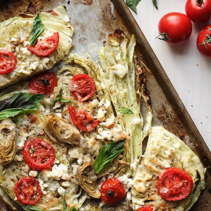 Keto Mediterranean Roasted Cabbage Steaks with Pesto