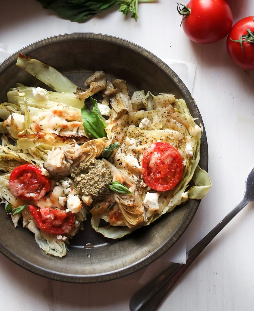 Mediterranean Roasted Cabbage Steaks with Pesto! {Gluten Free & Keto