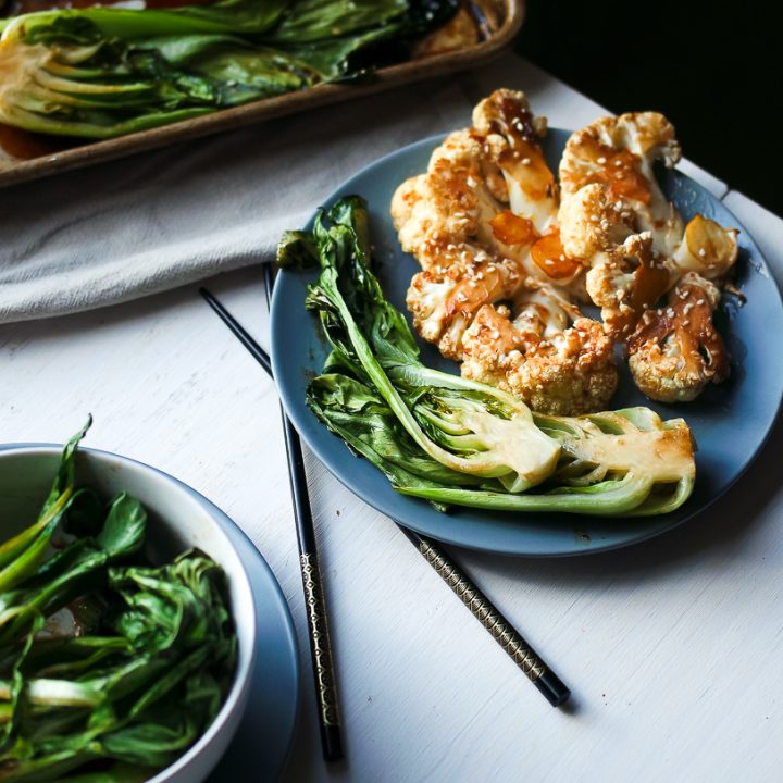 Sesame Roasted Bok Choy & Teriyaki Cauliflower Steaks