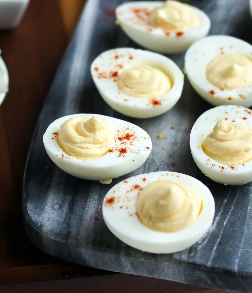 Deviled eggs prepared without toppings