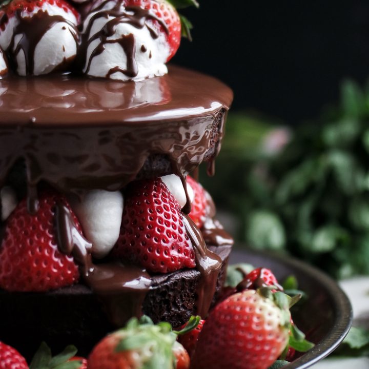 Strawberry Bourbon Whipped Cream Brownie Cake