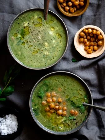 Green Goddess Soup with Salt and Pepper Chickpeas