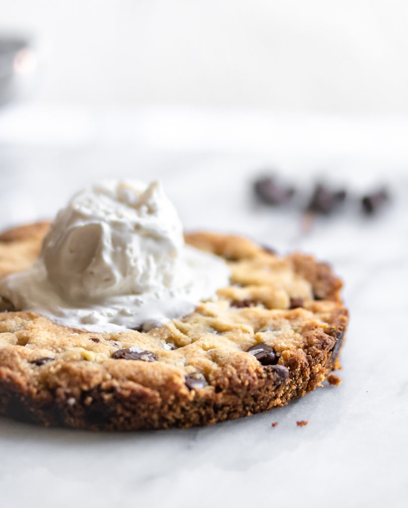 Keto chocolate chip skillet Cookie for Two