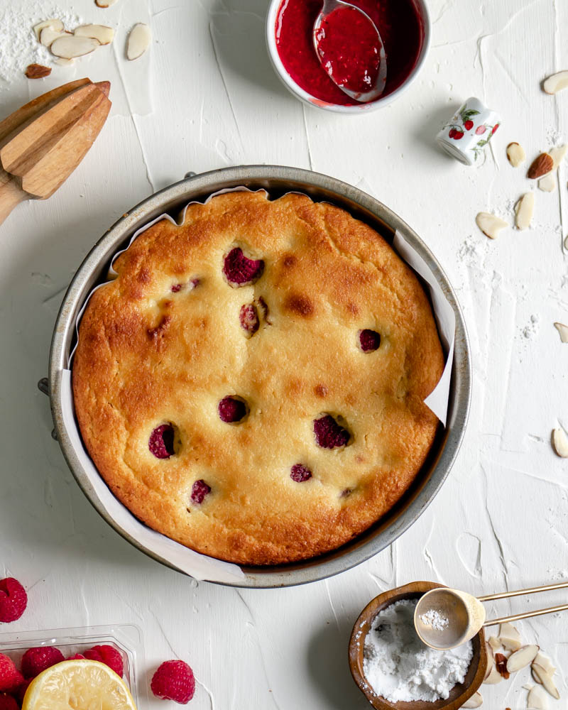 Low Carb Raspberry Almond Ricotta Cake