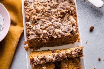 Loaf of pumpkin bread with slices