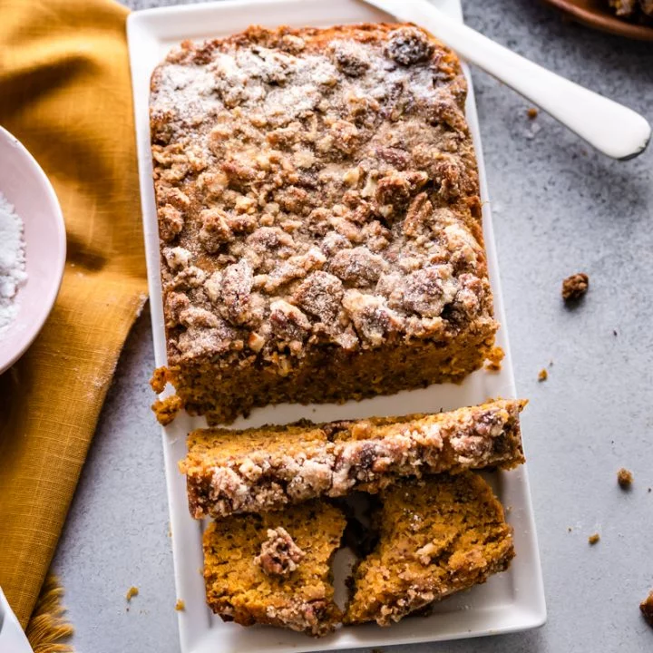 Loaf of pumpkin bread with slices