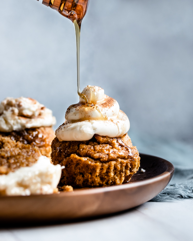 syrup drizzled on muffin