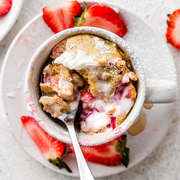 Super Soft (not eggy!) Keto Strawberries & Cream Mug Cake!