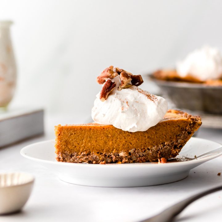 Easy Pumpkin Pie with Salted Pecan Crust (Dairy Free Keto)