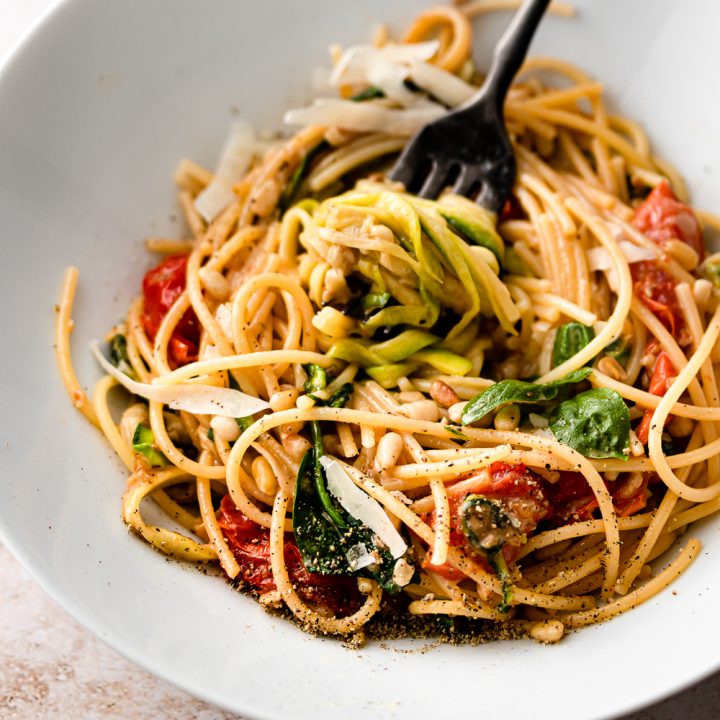 Zucchini Pasta with Tomatoes Basil and Parmesan