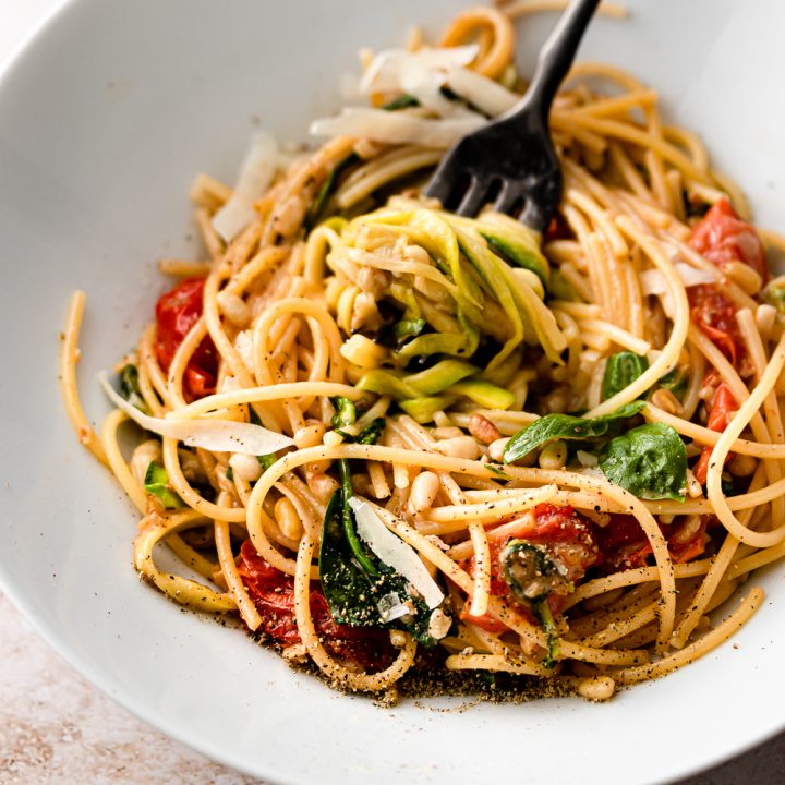 Zucchini Noodles with basil and pine nuts